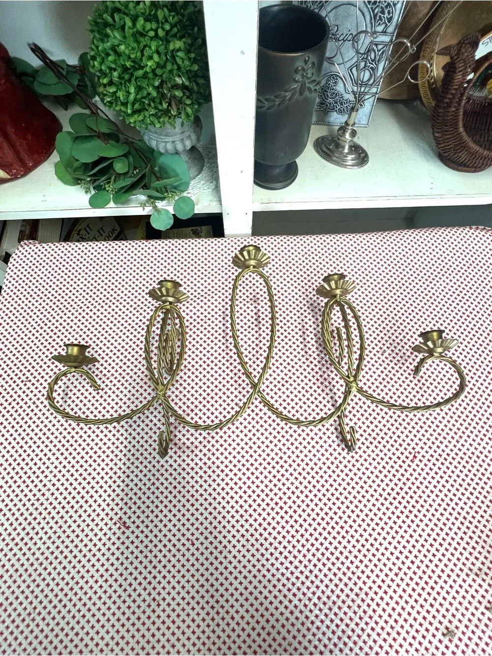 Vintage gold twisted metal large wall candle sconce retro grandma core decor